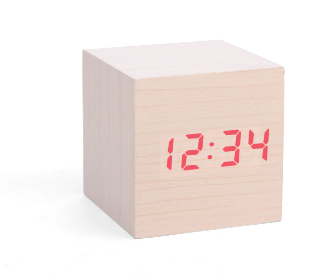 Alarm Clock Wood Cube white | alvaluz.com